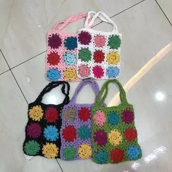 Ручной крючок цветок плетеный готовый продукт милая и симпатичная дама темперамент девушка ручная работа ремесло дизайн сетчатая сумка 23*2*23 белый