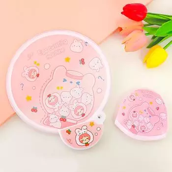 Ручной круглый складной веер с милым мультяшным рисунком, небольшой легкий, яркий складной веер для