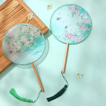 Ручной круглый веер в китайском стиле с подвеской из шелка, старинный вышитый веер, реквизит для фотосъемки Style 6