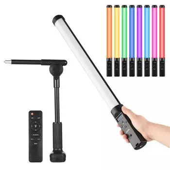 Ручной ламповый светильник RGB с настольной прикрепляемой осветительной подставкой и пультом дистанционного управления. Светодиодная палочка для видеосъемки. чёрный