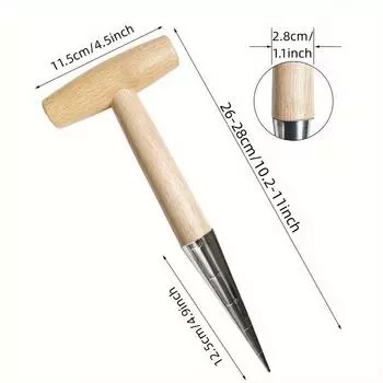 Ручной лункокопатель из нержавеющей стали с деревянной ручкой, для посева семян, пересадки растений, посадки луковиц, выкапывания жёлтый