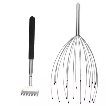 Ручной массажер для кожи головы из нержавеющей стали, выдвижной чесальщик для спины, набор для щекотки