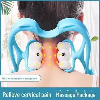 Ручной массажер для шеи и плеч - многофункциональный разминающий роликовый зажим для домашнего использования 6 balls синий