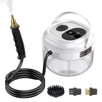 Ручной многофункциональный пароочиститель под давлением с 3 щетками и удлиненным стержнем для домашнего использования UK plug белый