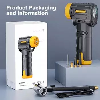 Ручной насос для накачивания шин, портативный воздушный компрессор, электрический воздушный насос для автомобильных шин со светодиодом автоматической остановки жёлтый/чёрный