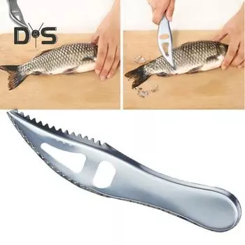Ручной нож для очистки рыбы, двухрядный, пилообразный, полезный скребок из нержавеющей стали для рыбной чешуи серебряный
