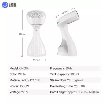 Ручной паровой утюг 1500 Вт 220 В 300 мл Портативный автоматический отключаемый дорожный отпариватель для одежды всех типов белый