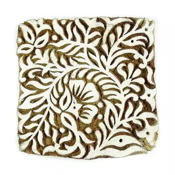 Ручной печатный блок Текстильный штамп Индийские деревянные марки Цветочный коричневый цвет 3.5 x 4 Inches