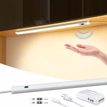 Ручной переключатель с вилкой европейского стандарта, светодиодный светильник под шкафом для кухонной лампы, алюминиевый ночник, домашний гардероб, подсветка шкафа, декоративное освещение 30CM-1Pack белый