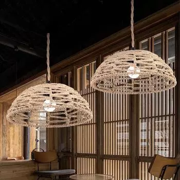 Ручной плетеный абажур из ротанговой веревки, подвесной абажур, потолочный светильник для ресторана, кафе, отеля, домашнего декора