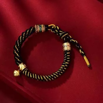 Ручной плетеный тибетский браслет из разноцветных ниток, талисман на удачу, веревочный браслет с колокольчиком, женские браслеты чёрный