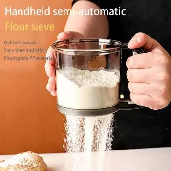 Ручной полуавтоматический просеиватель для муки, бытовое пластиковое сито для муки, приспособления для выпечки, фильтр для муки, сито для порошка, сахарное сито 1pc