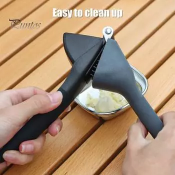 Ручной пресс для чеснока на открытом воздухе, съемная эргономичная ручка из нержавеющей стали, матовая ручка, легкая чистка, мясорубка для чеснока, портативная дробилка для чеснока чёрный