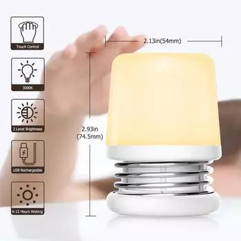 Ручной пресс-контроль яркости, регулируемый USB-перезаряжаемый мини-ночник, мягкий теплый свет, идеальный для ребенка 0.3