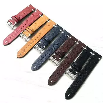 Ручной работы 20 мм 22 мм черный, коричневый, королевский синий, желтый, красный, кожаный ремешок из кожи страуса, ремешок для часов Seiko Mido DW Pilot, браслет 22mm чёрный