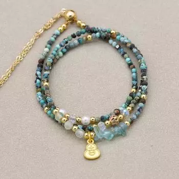 Ручной работы 2 мм трехслойные бирюзовые бусины браслеты ожерелье двойного назначения богемный браслет из бисера женские ювелирные изделия