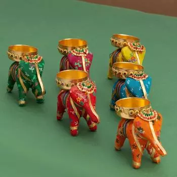 Ручной работы из переработанного материала слон чайная свеча подсвечник предмет украшения дома для Дивали (Многоцветный, 8 х 5 х 10 см) - Упаковка из 6 шт., Утюг