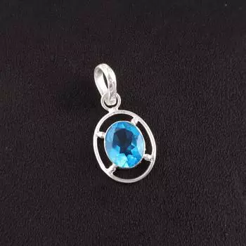 Ручной работы Кулон-ожерелье из стерлингового серебра 925 пробы со швейцарским голубым топазом Женские украшения PP-6-1