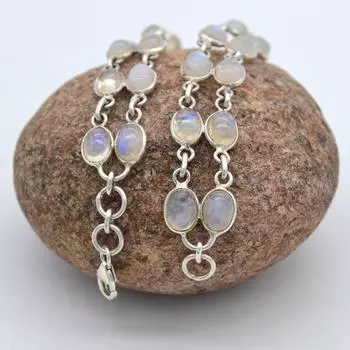 Ручной работы Moonstone Gemstone Твердый браслет стерлингового серебра 925 ювелирных изделий Женский браслет 7.5 inch белый