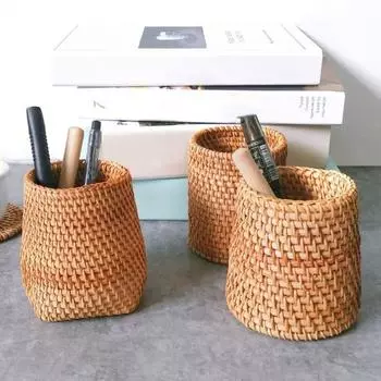 Ручной работы плетение аксессуары для чайной церемонии коробка для хранения канцелярских принадлежностей держатель для ручек 3