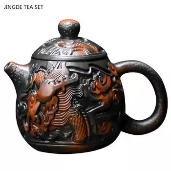 Ручной работы рельефный фиолетовый керамический чайник бытовой вращающийся водяной заварочный чайник с драконом китайский чай