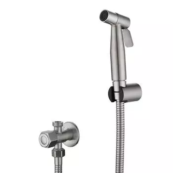 Ручной распылитель для биде, распылитель для биде, держатель для распылителя для унитаза, ручной набор Shattaf для ванной, распылитель для биде, туалет, душ Stainless Steel 304 серебряный