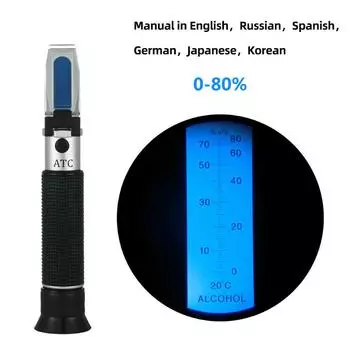 Ручной рефрактометр для определения содержания спирта 0-80% для спиртных напитков, рефрактометр для пивоварения, детектор концентрации спирта чёрный
