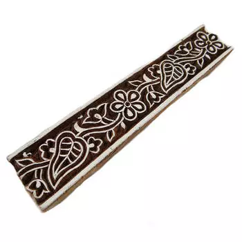 Ручной резной деревянный блок с цветочным узором. Дизайнерская текстильная печать. 6 x 1 x 1.2 H Inches