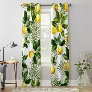 Ручной рисунок лимонные оконные шторы для гостиной, спальни, роскошные современные кухонные шторы, тканевые шторы 135W x 60H(cm) x1