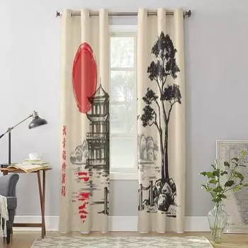 Ручной рисунок японский эскиз оконные шторы для гостиной спальни роскошные современные кухонные шторы тканевые шторы 135W x 60H(cm) x1