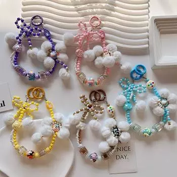 Ручной рисунок жемчужный шарик для волос цветок брелок кулон телефон анти-потеряшка шнурок креативный цветной бисер бант аксессуары украшение фиолетовый