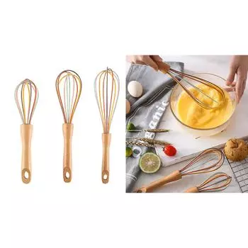 Ручной силиконовый венчик с деревянной ручкой для взбивания яиц, практичный ручной блендер для теста для домохозяек, кухонный инструмент для выпечки 10