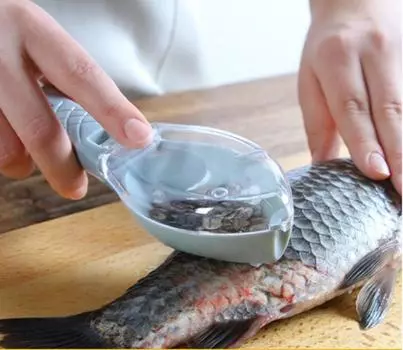 Ручной скребок для рыбьей чешуи с крышкой - кухонный гаджет для удаления рыбьей чешуи opp bag 500/box зелёный