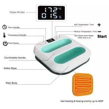 Ручной термопресс, железный пресс 9 дюймов x 9 дюймов, быстрый нагрев, регулируемая температура и автоматический таймер красный