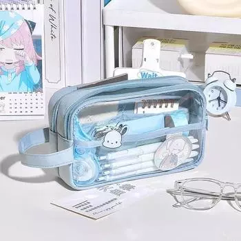 Ручной трехслойный прозрачный пенал большой емкости, новый пенал для студентов, сумка для хранения канцелярских принадлежностей, дорожная сумка для хранения розовый