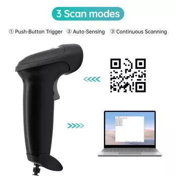 Ручной USB сканер штрих-кодов 2D 1D COMS-датчик Высокоскоростное сканирование QR-кода считыватель Plug and Play чёрный