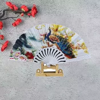 Ручной веер павлин в китайском стиле, китайский веер для танцев, ретро-старинный складной веер для танцев style 6
