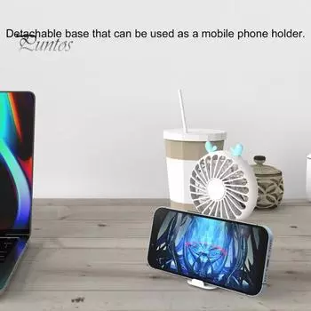 Ручной вентилятор с держателем для телефона Низкий уровень шума 3 скорости Регулируемый симпатичный кулер Охлаждающий перезаряжаемый мини-USB-вентилятор Портативный охлаждающий вентилятор Подарок студенту синий