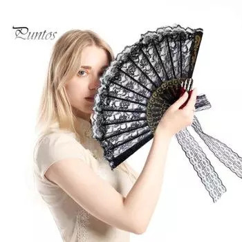 Ручной вентилятор в стиле ретро королевского дворца Лолита кружево цветок вышивка искусственная роза декор легкий домашний декор события косплей представление чаепитие фото A