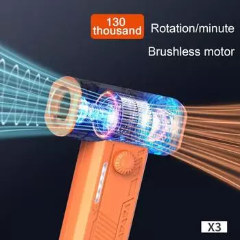 Ручной воздуходув Yousheng со светодиодной подсветкой, 130000 об/мин, высокоскоростной бесщеточный турбинный вентилятор, регулируемый тихий перезаряжаемый сжатый воздуходув чёрный