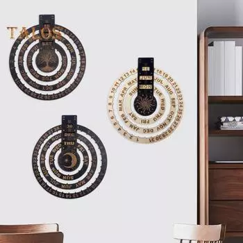 Ручной вращающийся вечный настенный календарь с отображением даты, недели, месяцев, деревянный календарь для домашнего офиса, настенный календарь для спальни, украшение Moon