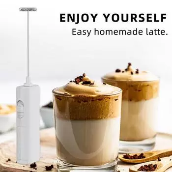 Ручной вспениватель молока для кофе, легкое управление одной рукой, пенообразователь для латте, электрический венчик для приготовления напитков, миксер для капучино, фраппе, матча, горячего шоколада, мини белый