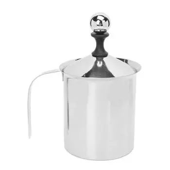 Ручной вспениватель молока из нержавеющей стали 304, двухслойная шлифованная обработка, емкость 800 куб. см, широкая ручка