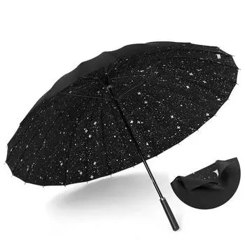 Ручной зонт с длинной ручкой, двухслойный, усиленный 24 спицами, ручка с двойным открытием в одно касание, можно добавить мужской зонт. 25