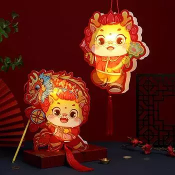 Ручные фонарики Года Дракона, милый мультяшный дизайн, ручной фонарь с четким принтом и зашифрованными кисточками C