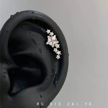 Rudie in the Wild Full Diamond a Bunch of Meteor Zircon Ear Bone Stud Five-Pointed Star Titanium Steel Flats Screw Tightening Buckle Ear Studs Meteor zircon ear bone nail one