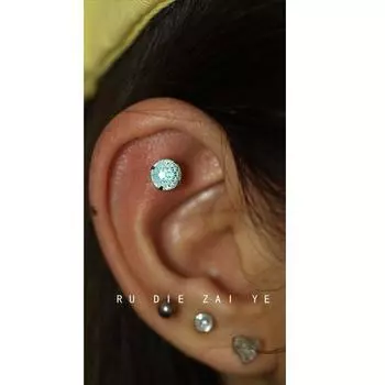 Rudie in the Wild Mint Candy ~ 6mm Flash Fireworks Cutting Ear Ear Bone Pin Titanium Steel Flats 8mm Ear Bone Stud Ear Studs 6mm fireworks cut [Mint] a