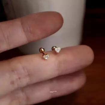 Rudie in the Wild Removal-Free before Sleep Super Mini Thread Stud Earrings Ear-Caring Heart Screw Extremely Small Ear Bone Stud Knock mini Heart Zircon Gold Pair