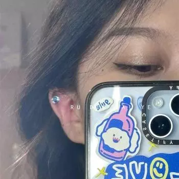 Rudie in the Wild Super Flash Ice Crushing Blue Huazi Titanium Steel Ear Bone Stud Blue Ins Ear Bone Ring Ear Ring Stacked Earrings 6mm broken ice blue one