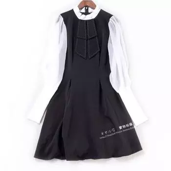 Ruffled Slim Looking Waist Puff Sleeve Cute Dress White XS